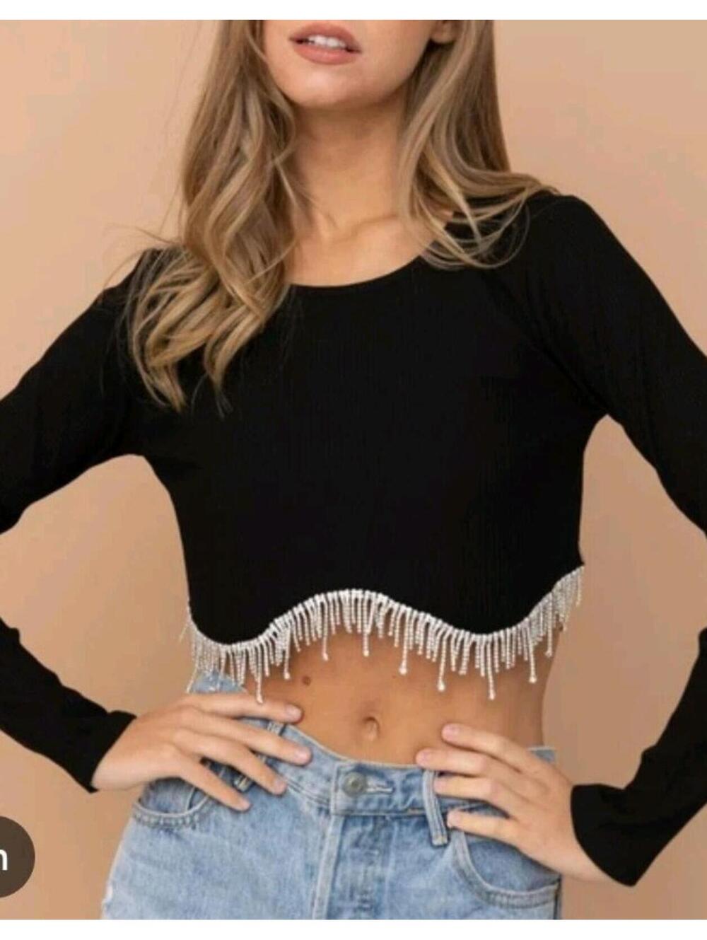 Blue B Rhinestone Cowboy Ribbed Top Sz Small